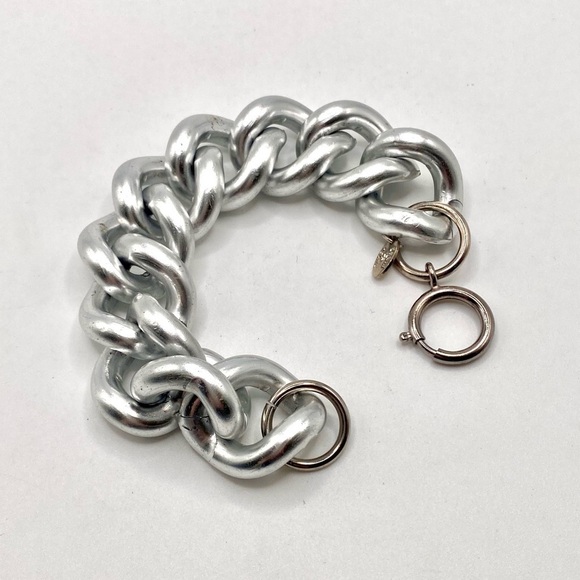 Vintage ERWIN PEARL SIGNED CHUNKY SATIN SILVER TONE RUNWAY CHAIN LINK BRACELET - Picture 7 of 9